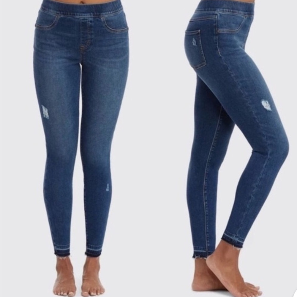 SPANX Distressed Ankle Blue Jeans